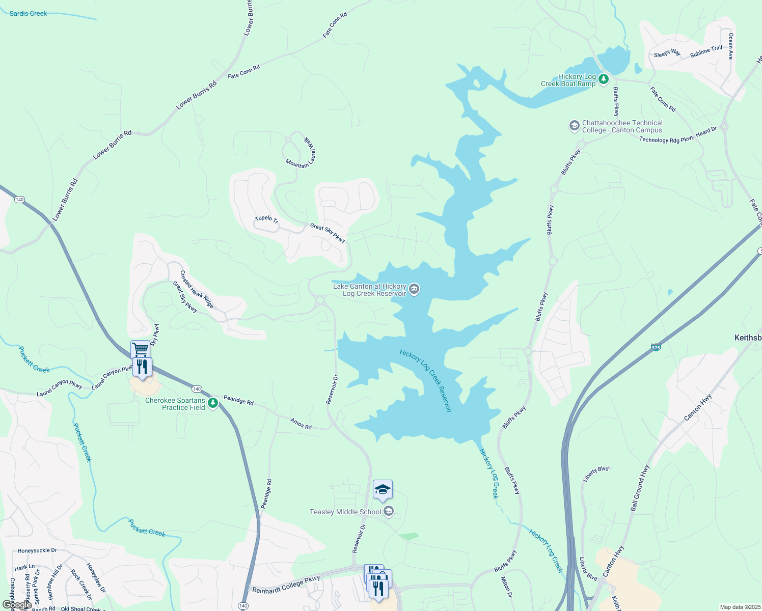 map of restaurants, bars, coffee shops, grocery stores, and more near 413 Solace Place in Canton
