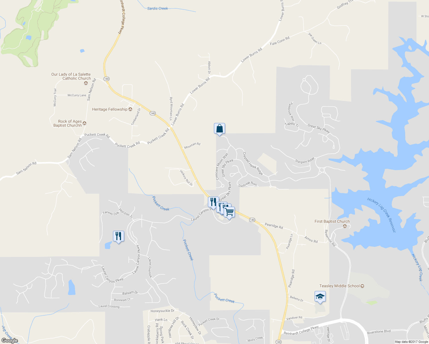 map of restaurants, bars, coffee shops, grocery stores, and more near 226 Crescent Moon Way in Canton