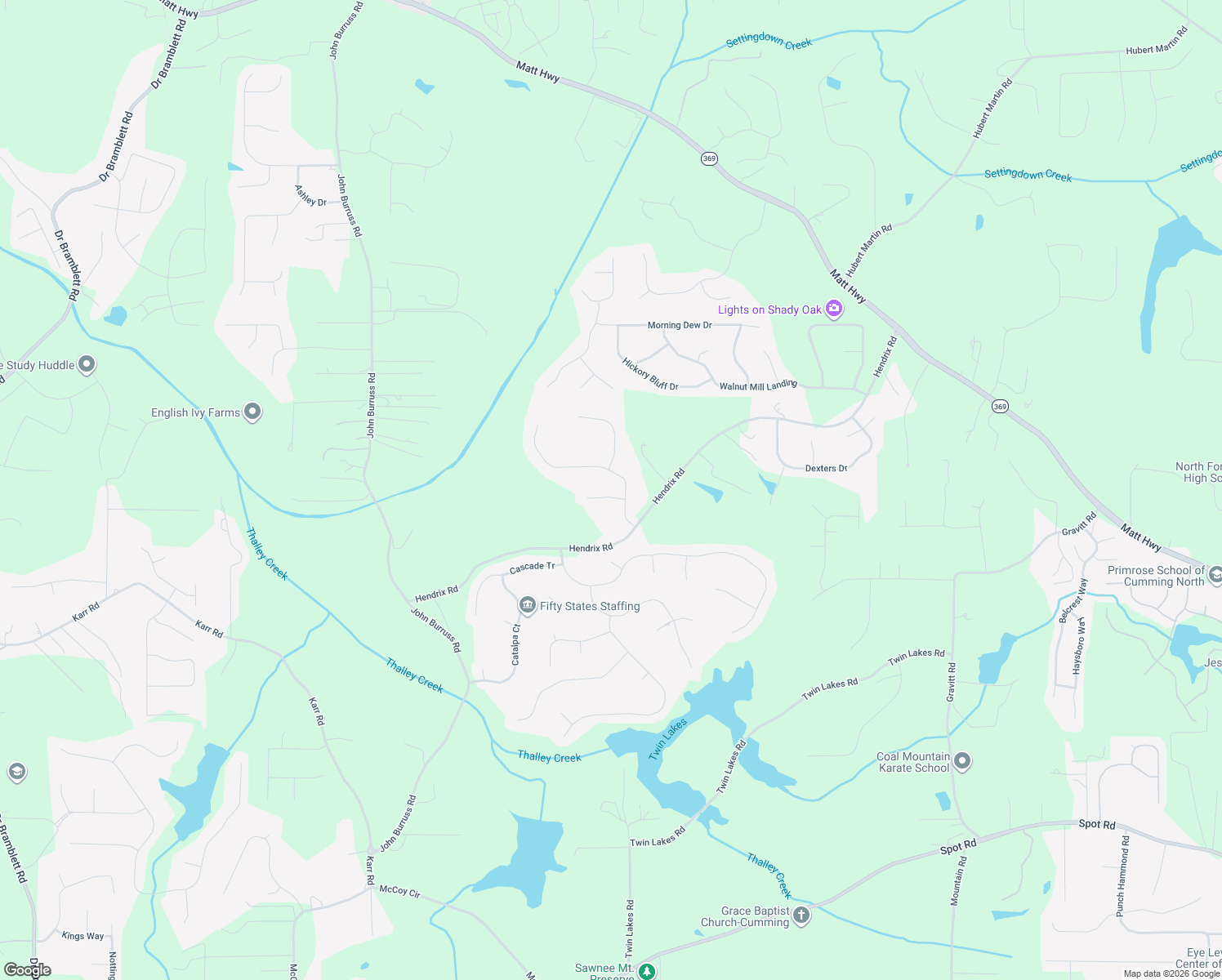 map of restaurants, bars, coffee shops, grocery stores, and more near 5820 Cool Springs Dr in Cumming