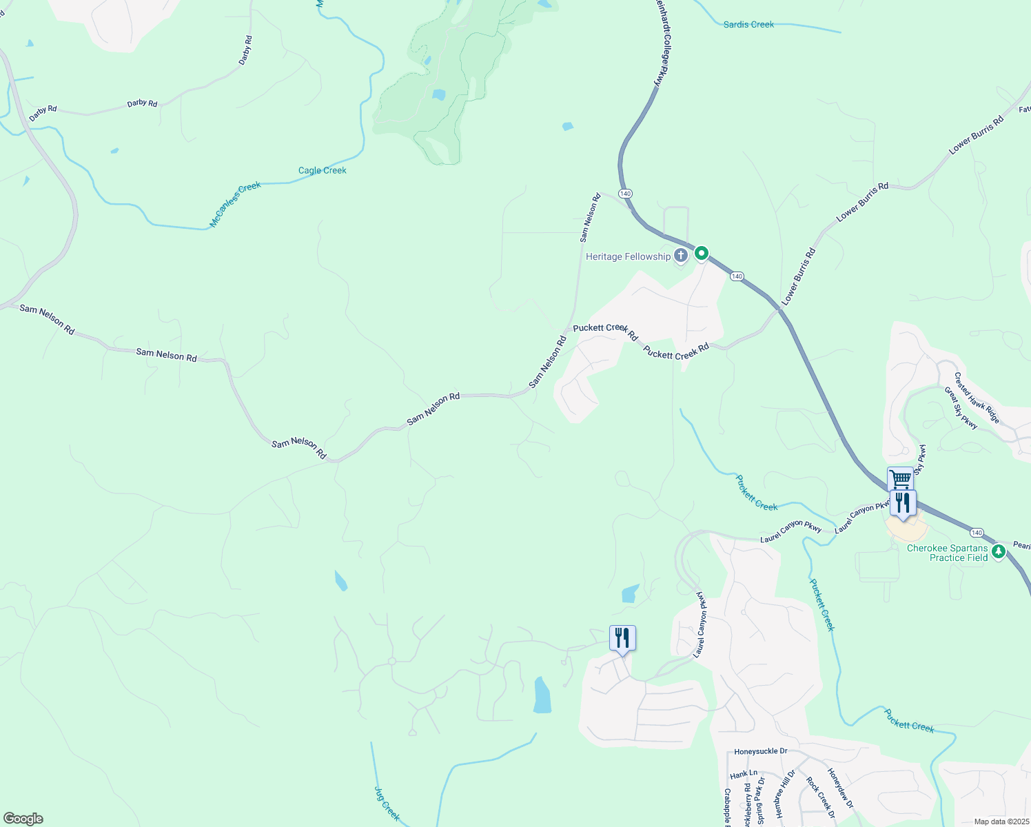 map of restaurants, bars, coffee shops, grocery stores, and more near 140 Talcmine Drive in Canton