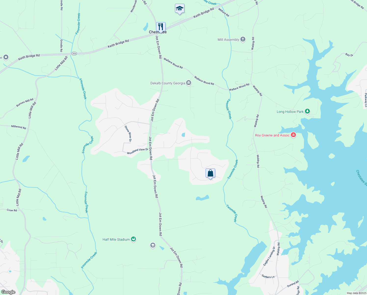 map of restaurants, bars, coffee shops, grocery stores, and more near 8640 Amberfield Drive in Gainesville