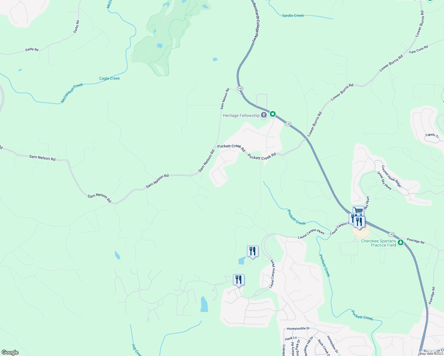 map of restaurants, bars, coffee shops, grocery stores, and more near 104 Summer Breeze Lane in Canton