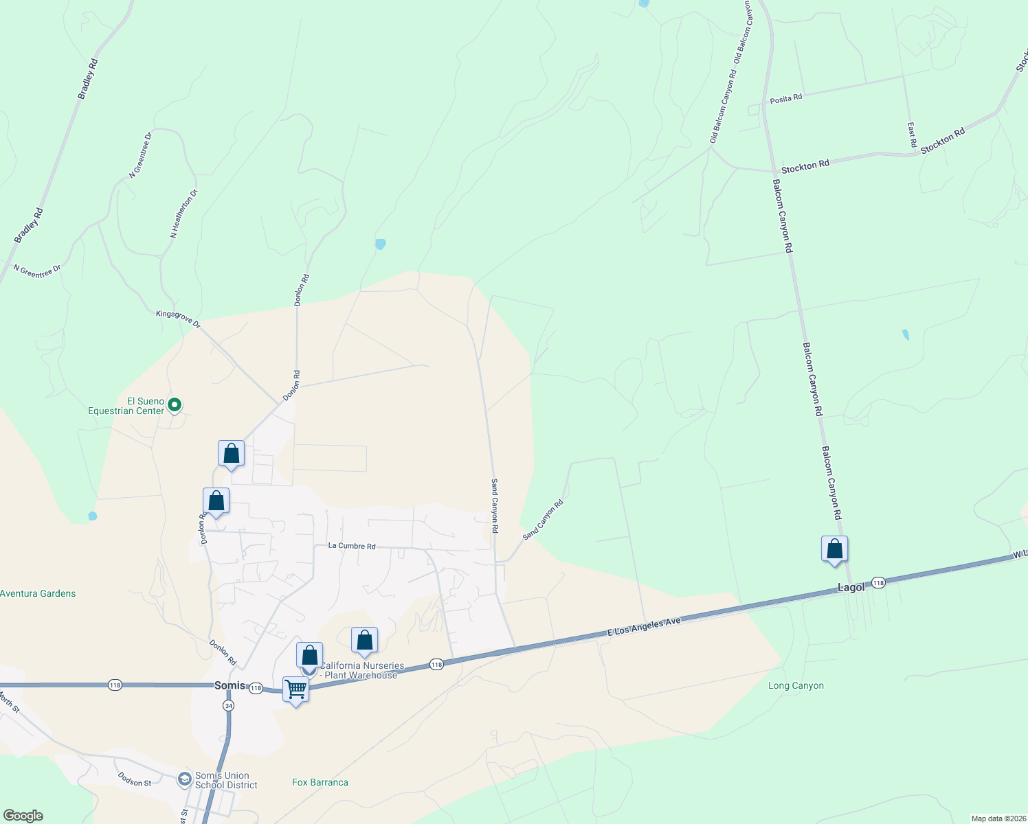 map of restaurants, bars, coffee shops, grocery stores, and more near 4800 Sand Canyon Road in Somis