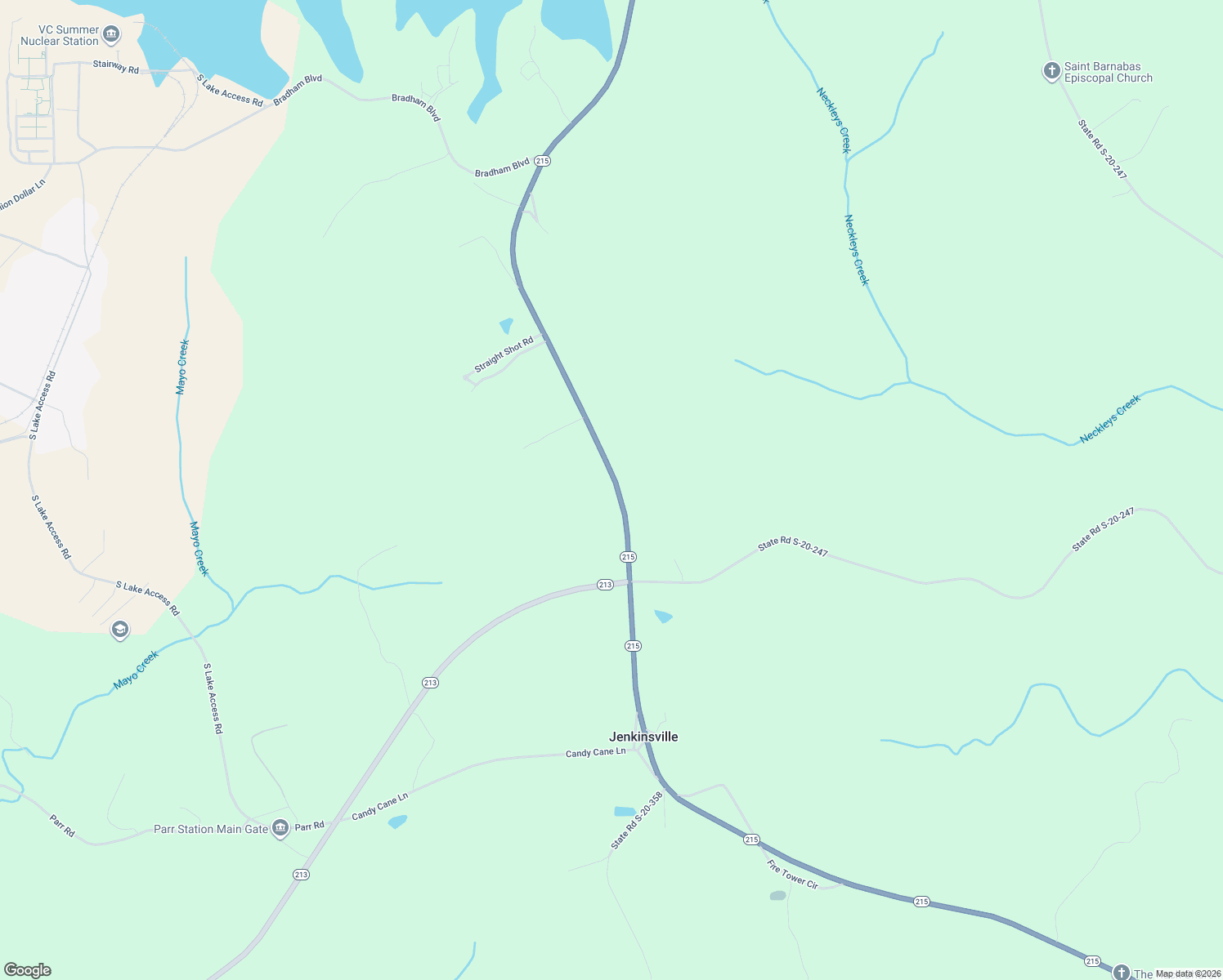 map of restaurants, bars, coffee shops, grocery stores, and more near 10396 South Carolina 215 in Jenkinsville