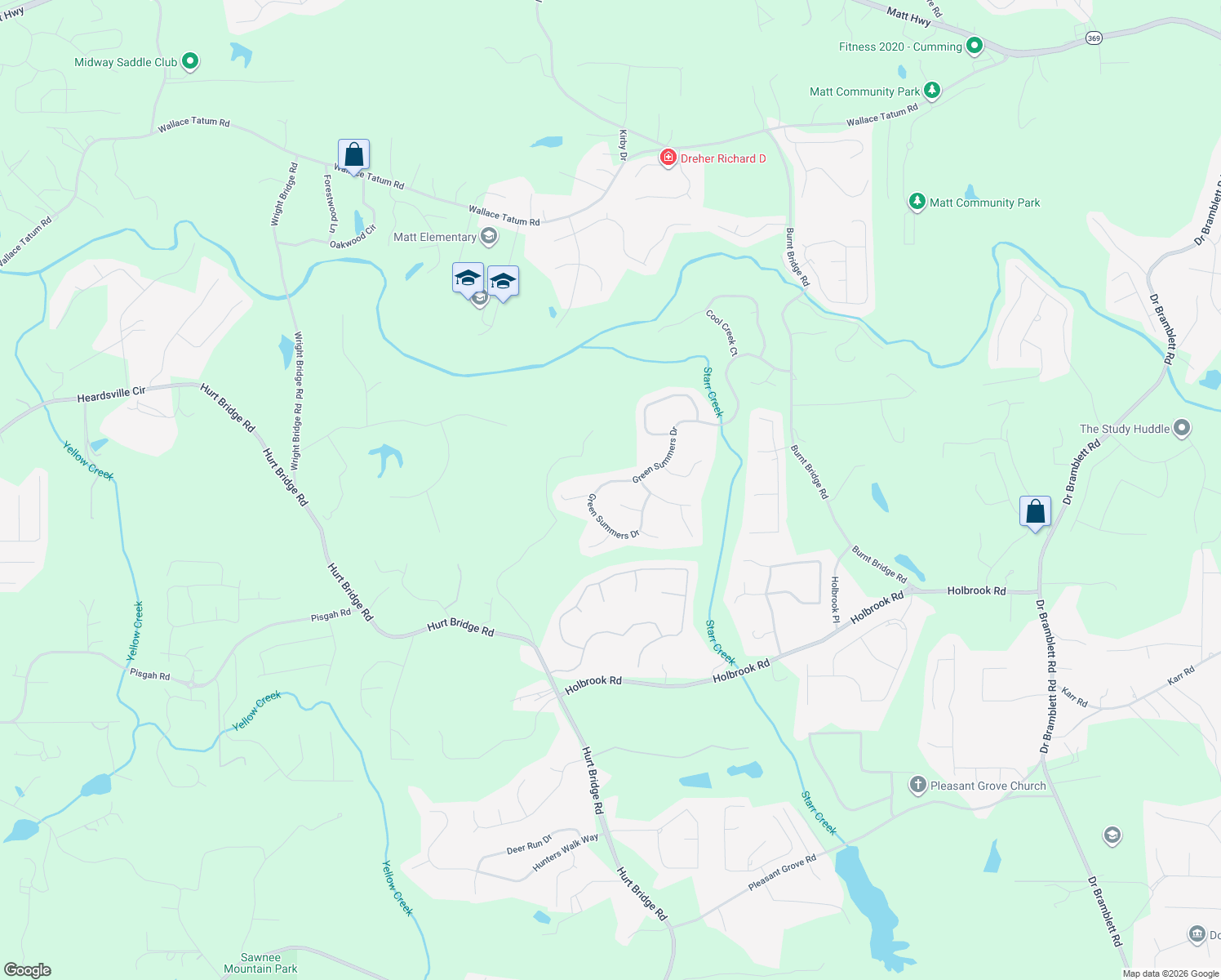 map of restaurants, bars, coffee shops, grocery stores, and more near 4745 Green Summers Drive in Cumming