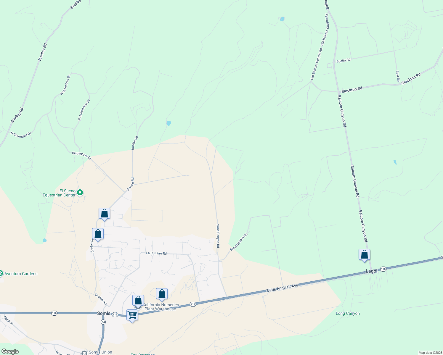 map of restaurants, bars, coffee shops, grocery stores, and more near 4800 Sand Canyon Road in Somis