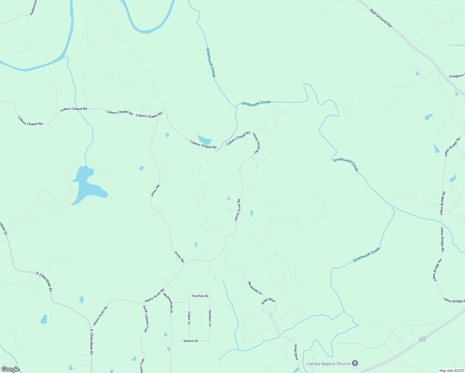 map of restaurants, bars, coffee shops, grocery stores, and more near 2055 Henry Scott Road in Ball Ground