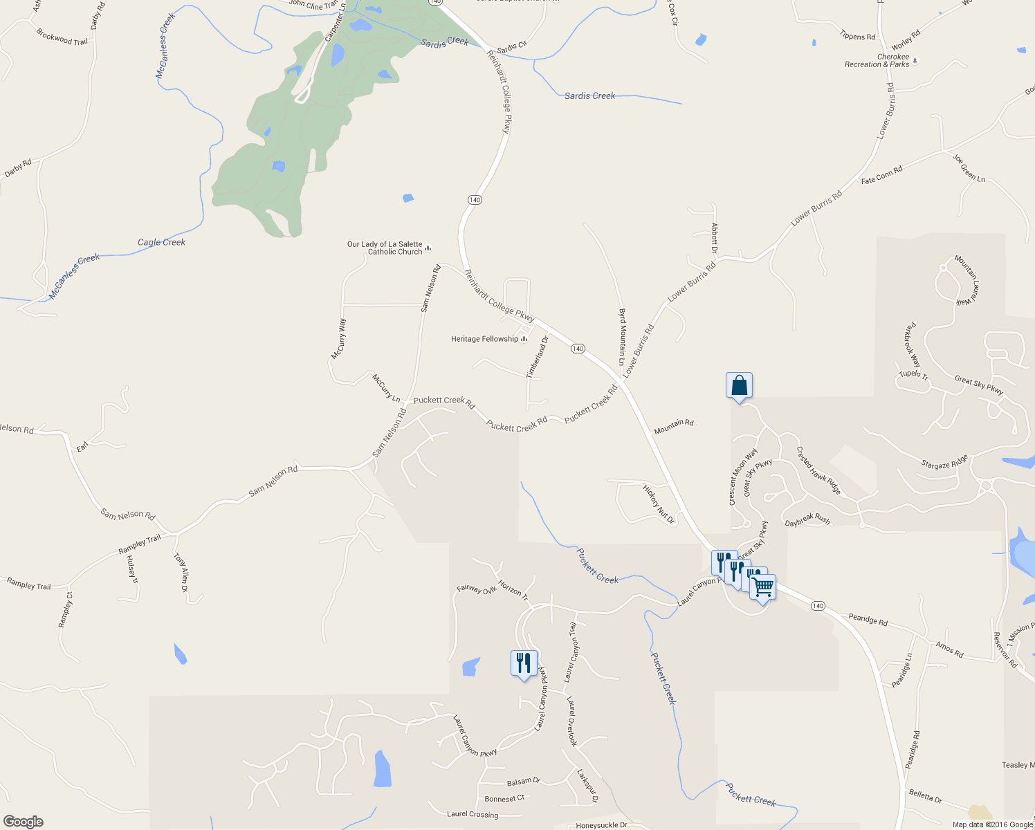 map of restaurants, bars, coffee shops, grocery stores, and more near 148 Timberland Drive in Canton