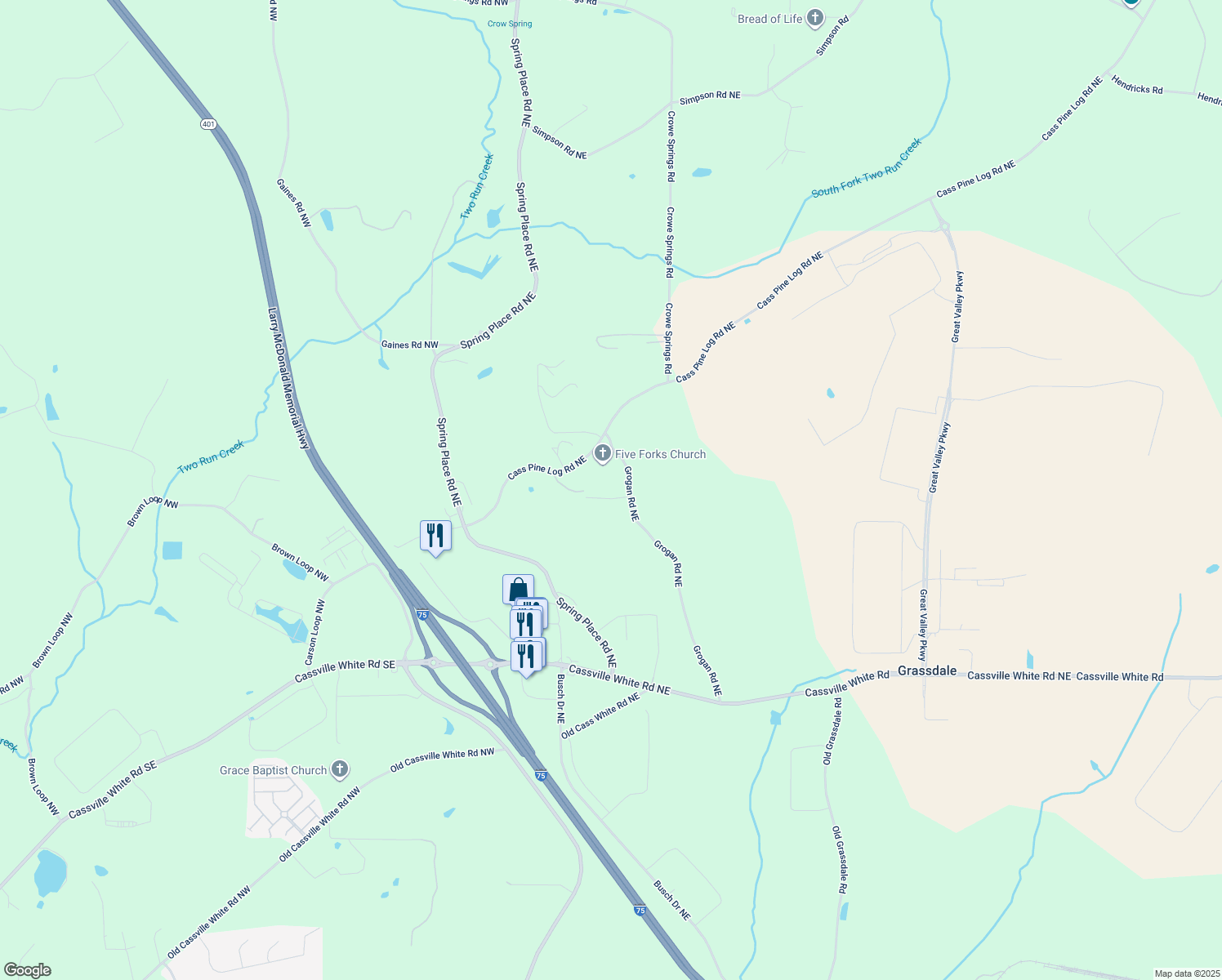 map of restaurants, bars, coffee shops, grocery stores, and more near 30 Jones Court in White