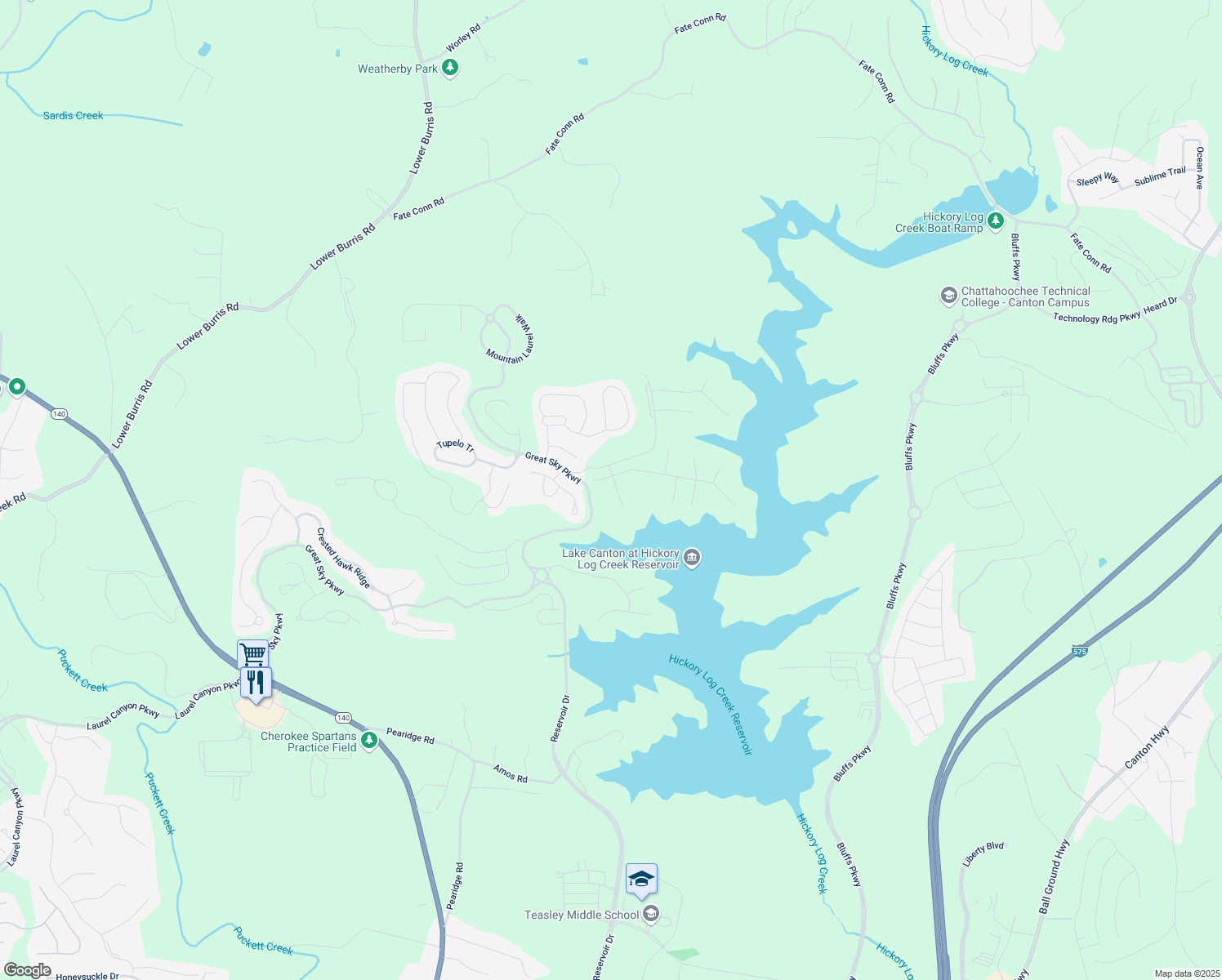 map of restaurants, bars, coffee shops, grocery stores, and more near 3012 Sunset Pass in Canton