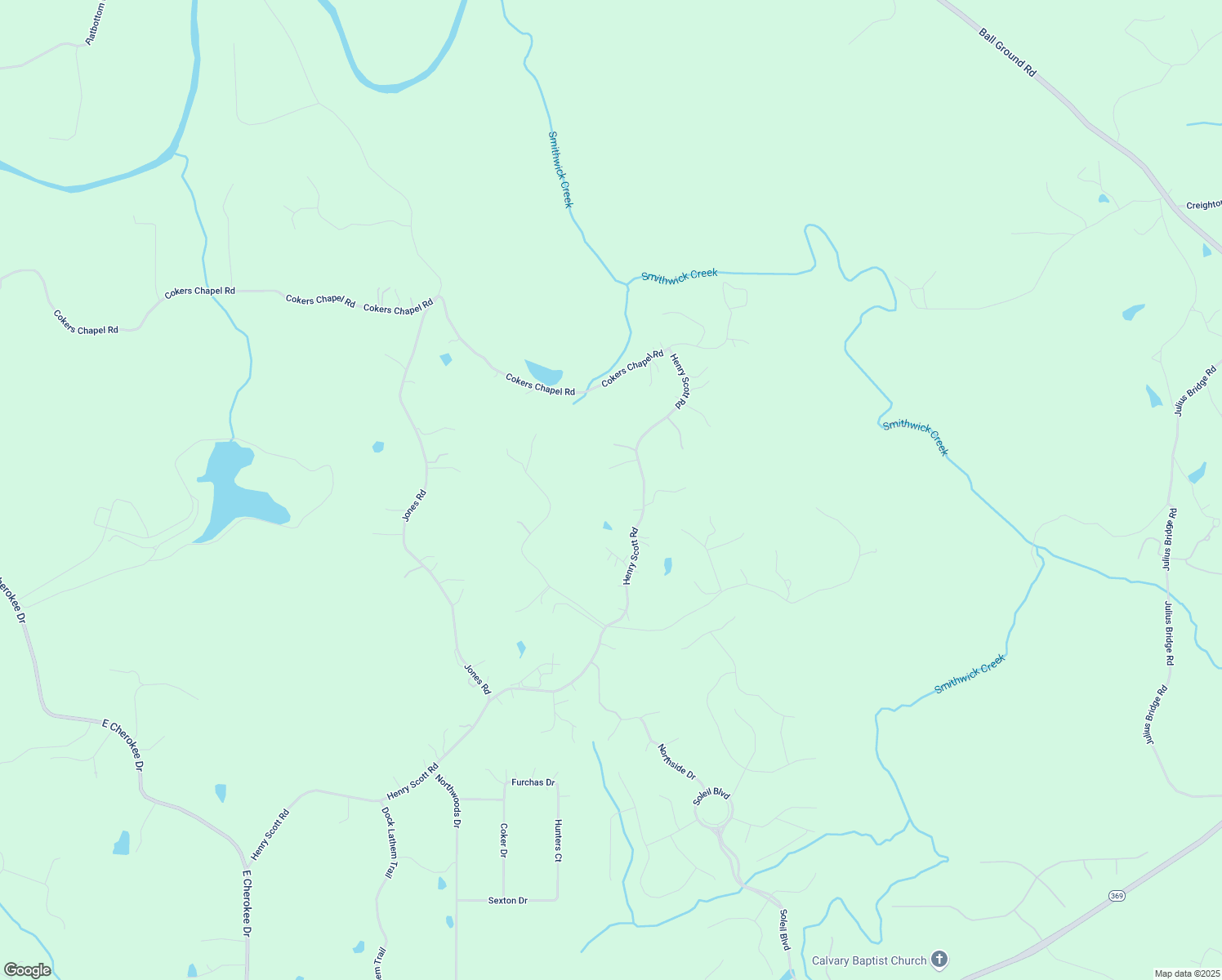 map of restaurants, bars, coffee shops, grocery stores, and more near 2055 Henry Scott Road in Ball Ground