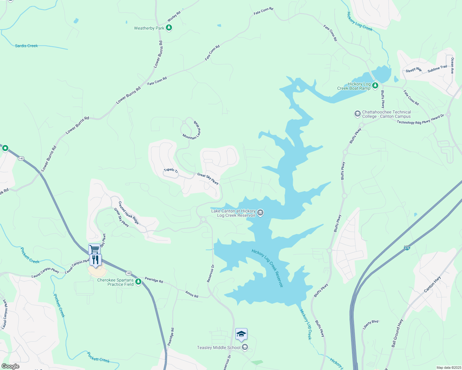 map of restaurants, bars, coffee shops, grocery stores, and more near 3012 Sunset Pass in Canton