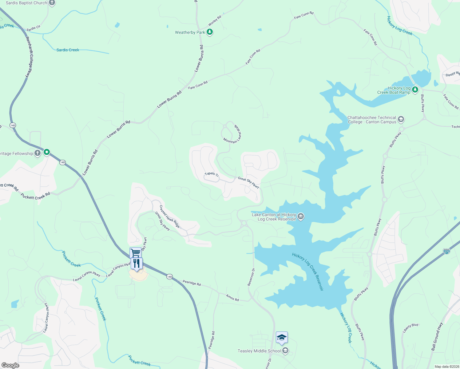 map of restaurants, bars, coffee shops, grocery stores, and more near 103 Pine Sandy Bank in Canton