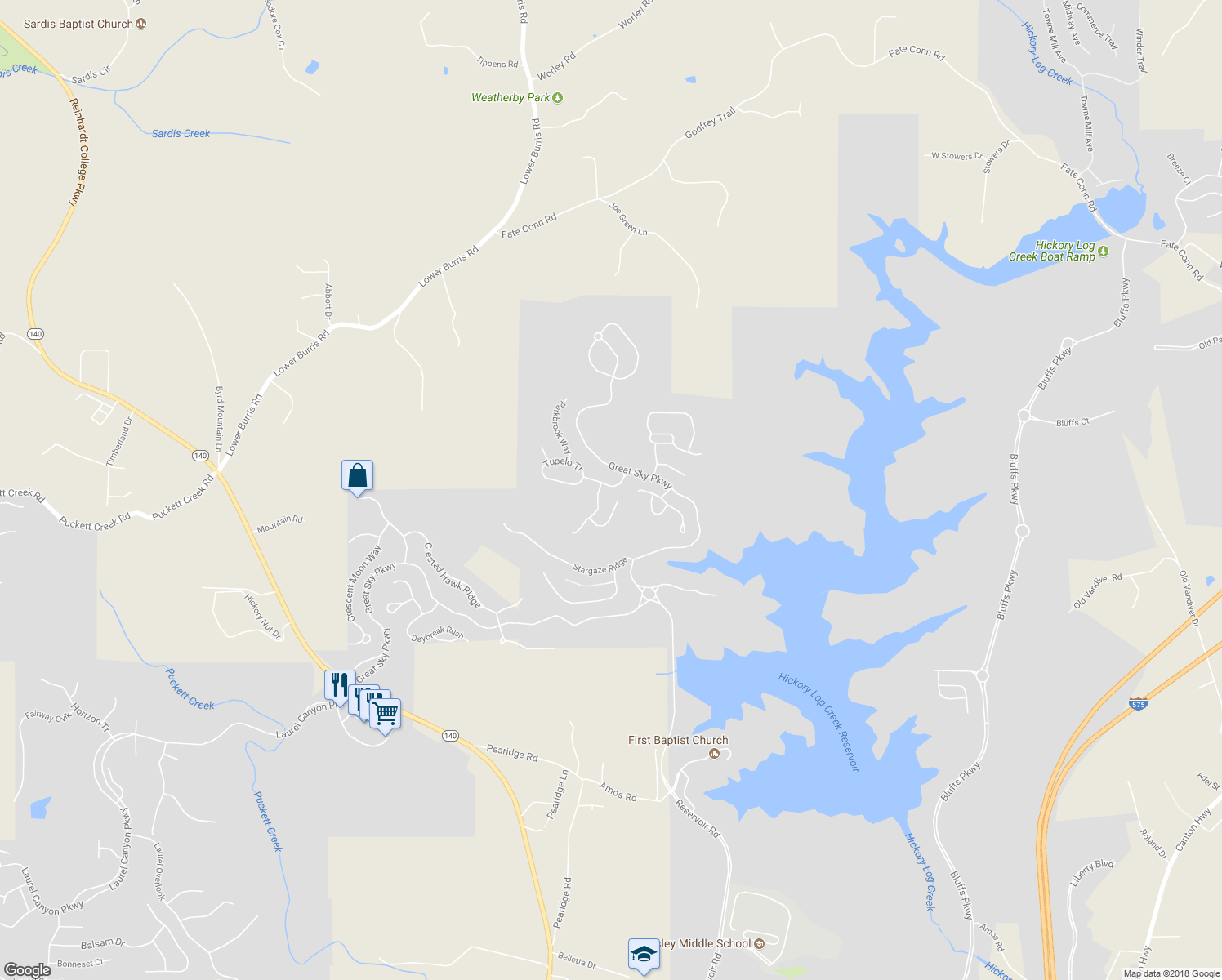 map of restaurants, bars, coffee shops, grocery stores, and more near 103 Pine Sandy Bank in Canton