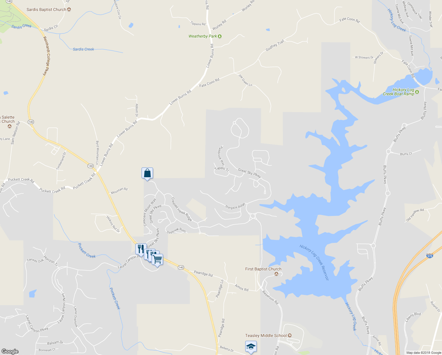 map of restaurants, bars, coffee shops, grocery stores, and more near 324 Tupelo Tr in Canton