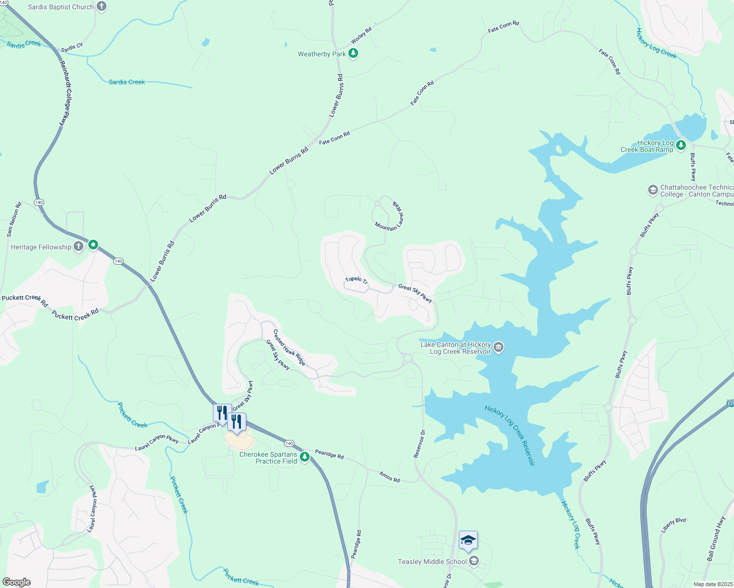 map of restaurants, bars, coffee shops, grocery stores, and more near 330 Tupelo Tr in Canton