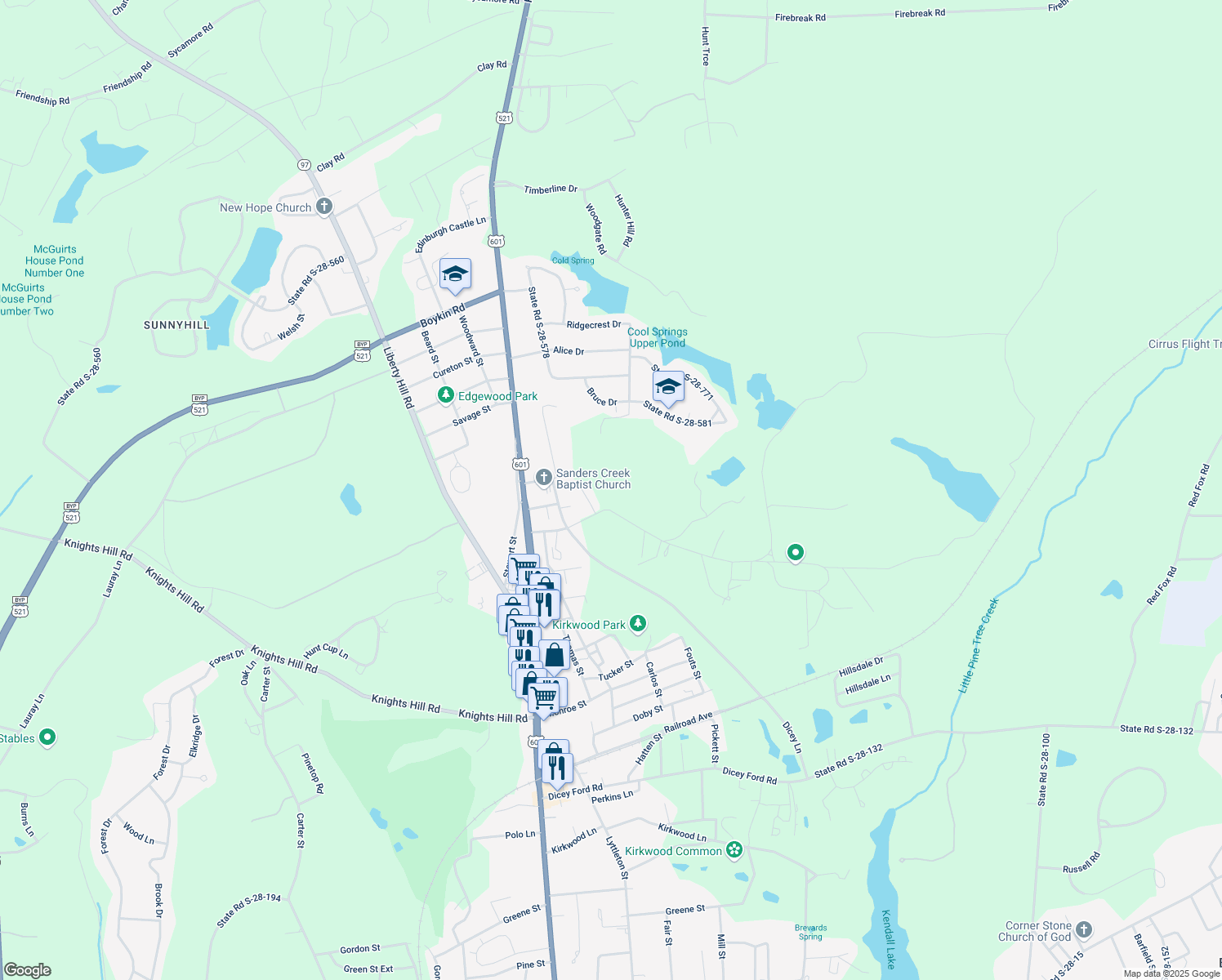 map of restaurants, bars, coffee shops, grocery stores, and more near 491 Firetower Rd in Camden