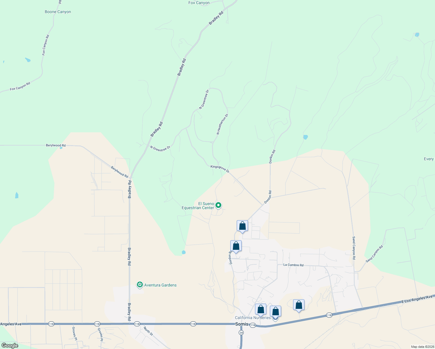 map of restaurants, bars, coffee shops, grocery stores, and more near 5275 North Creston Lane in Somis