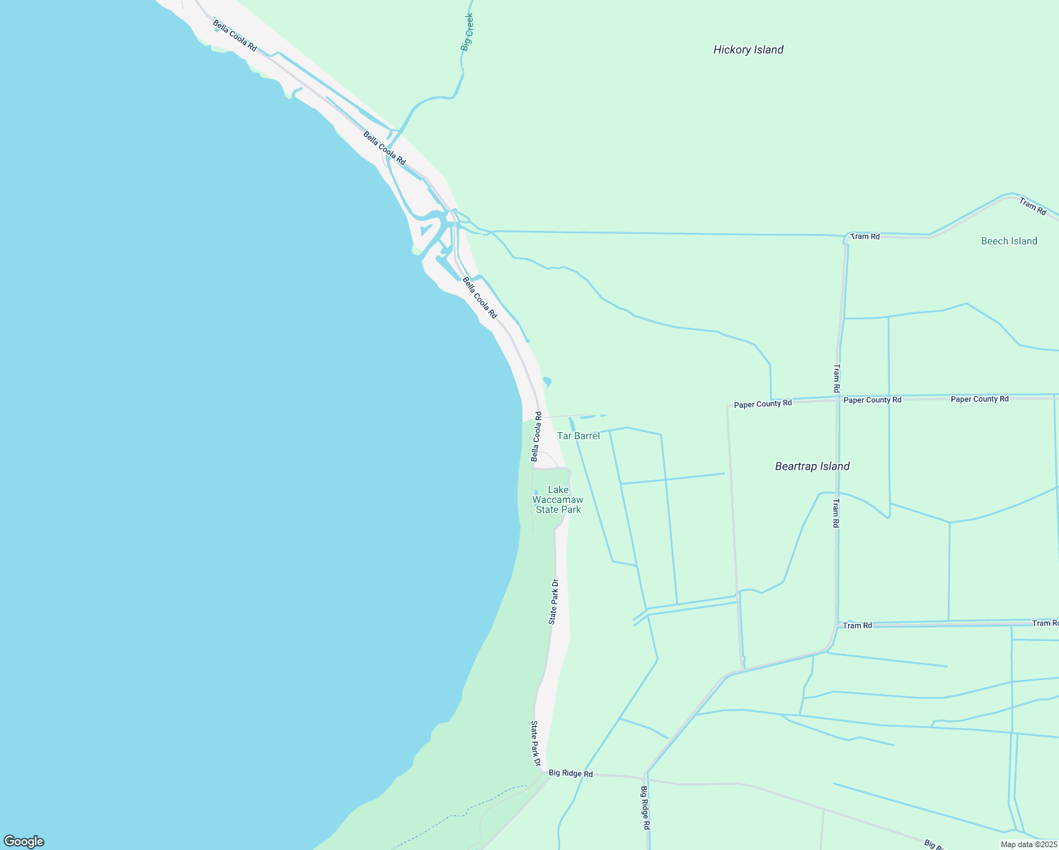map of restaurants, bars, coffee shops, grocery stores, and more near 2456 Bella Coola Road in Lake Waccamaw