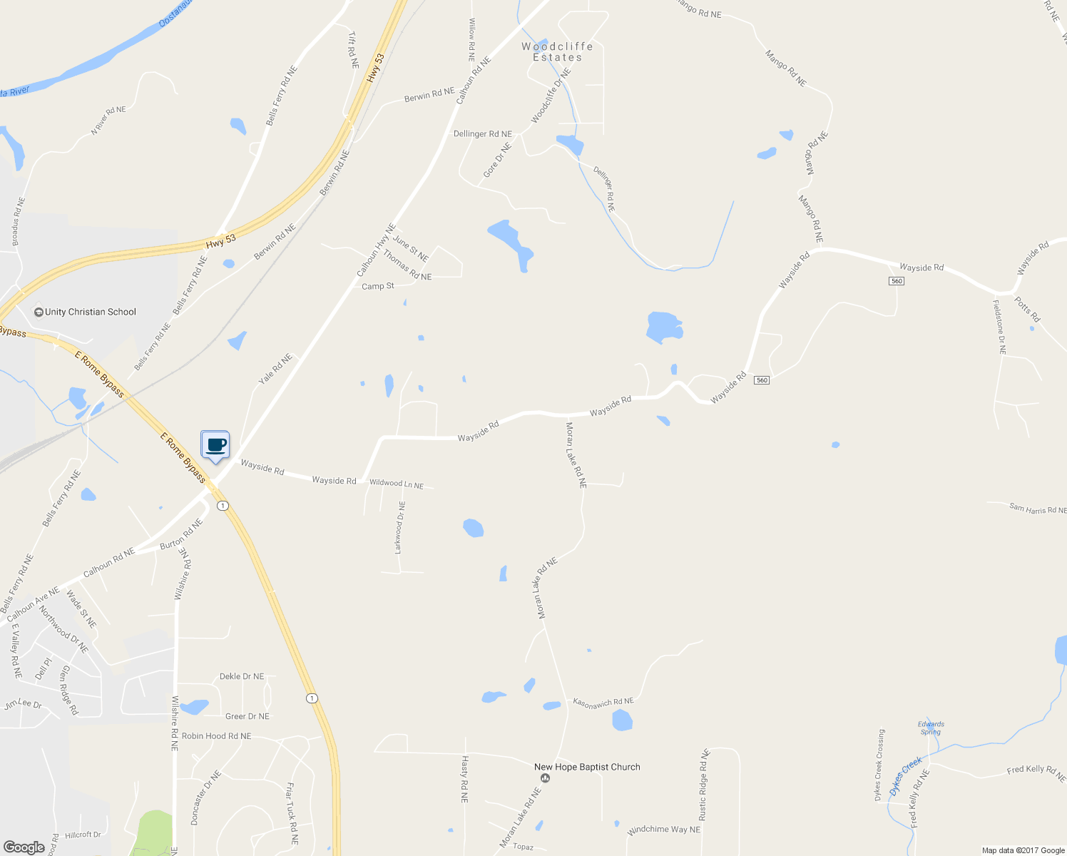 map of restaurants, bars, coffee shops, grocery stores, and more near 592 Wayside Road in Rome