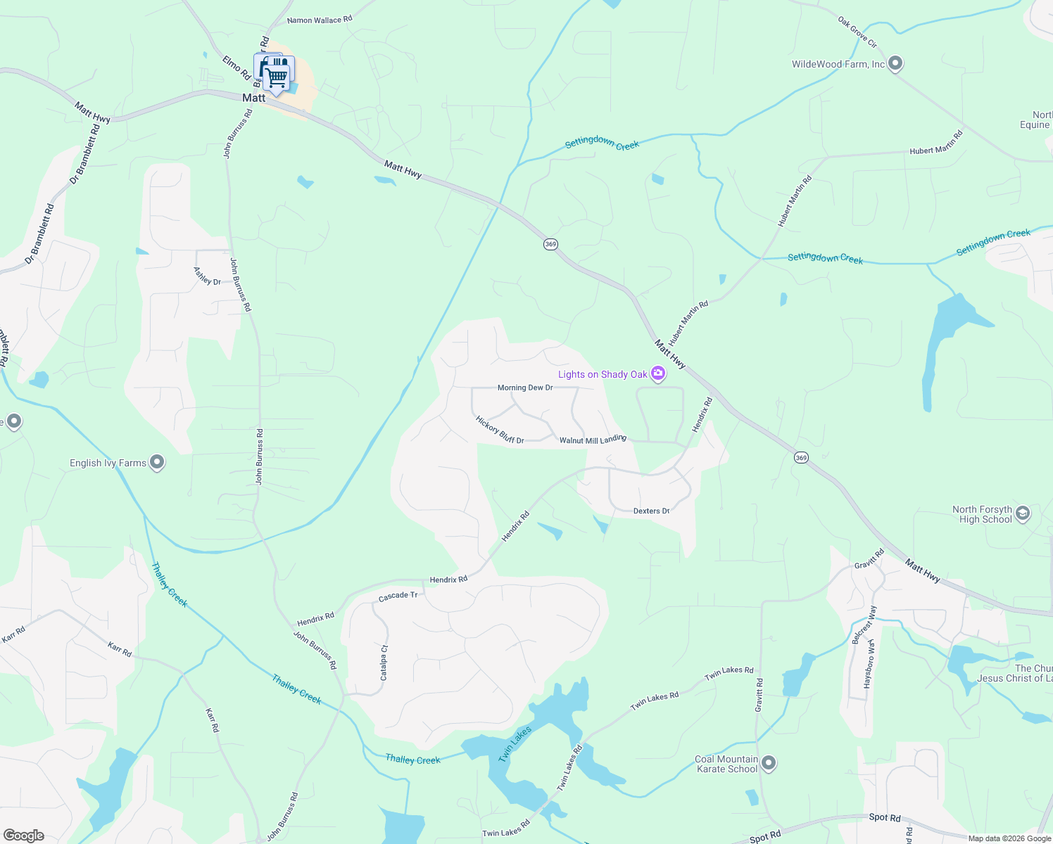 map of restaurants, bars, coffee shops, grocery stores, and more near 7325 Walnut Mill Landing in Cumming