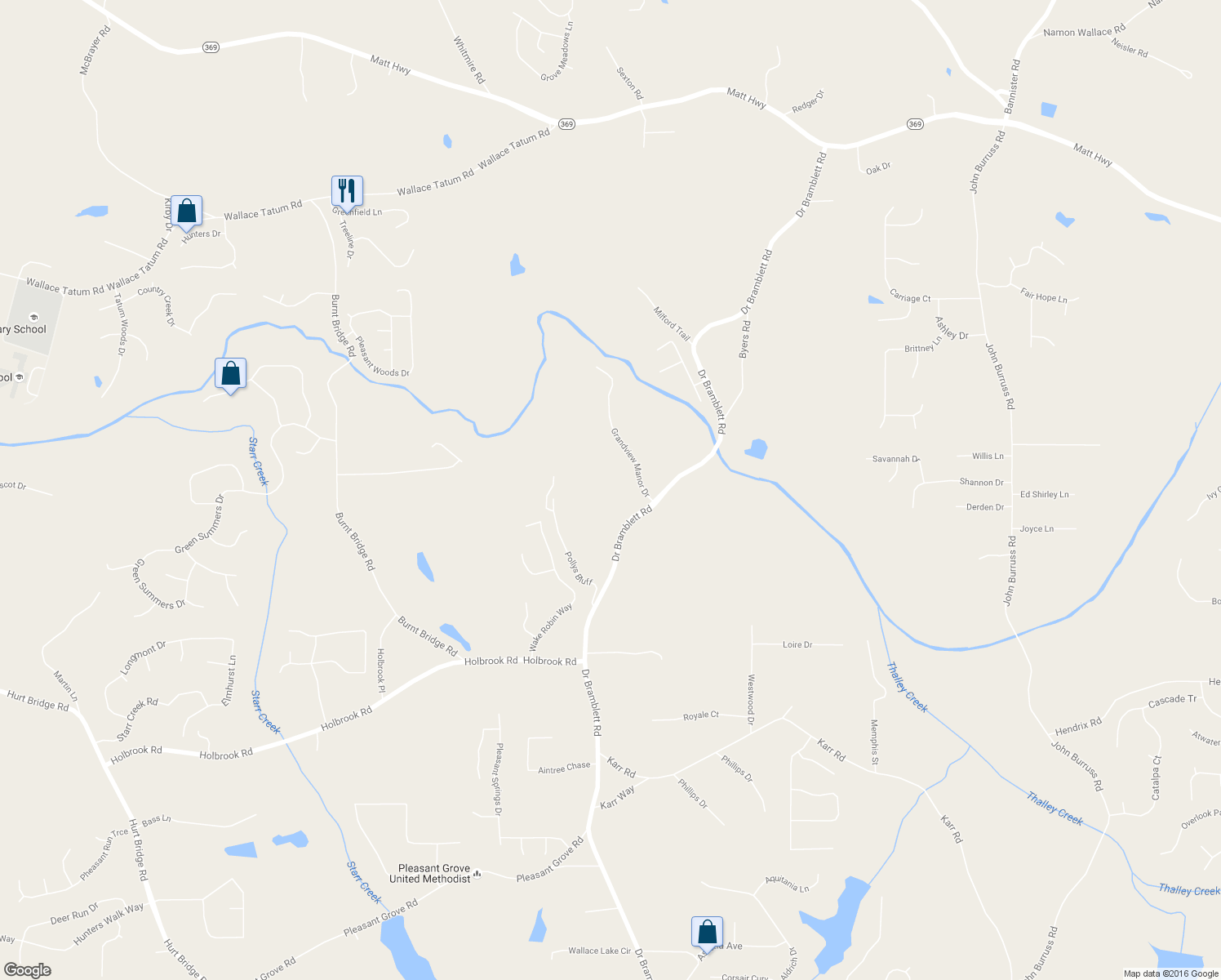 map of restaurants, bars, coffee shops, grocery stores, and more near 3535 Doctor Bramblett Road in Cumming