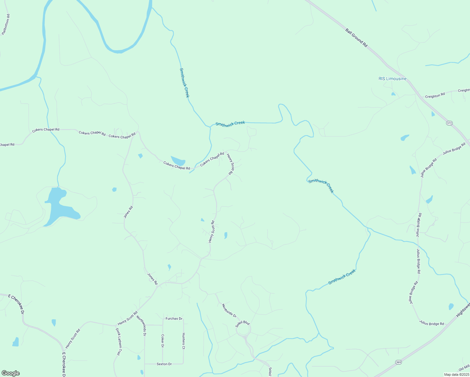map of restaurants, bars, coffee shops, grocery stores, and more near 2230 Henry Scott Road in Ball Ground