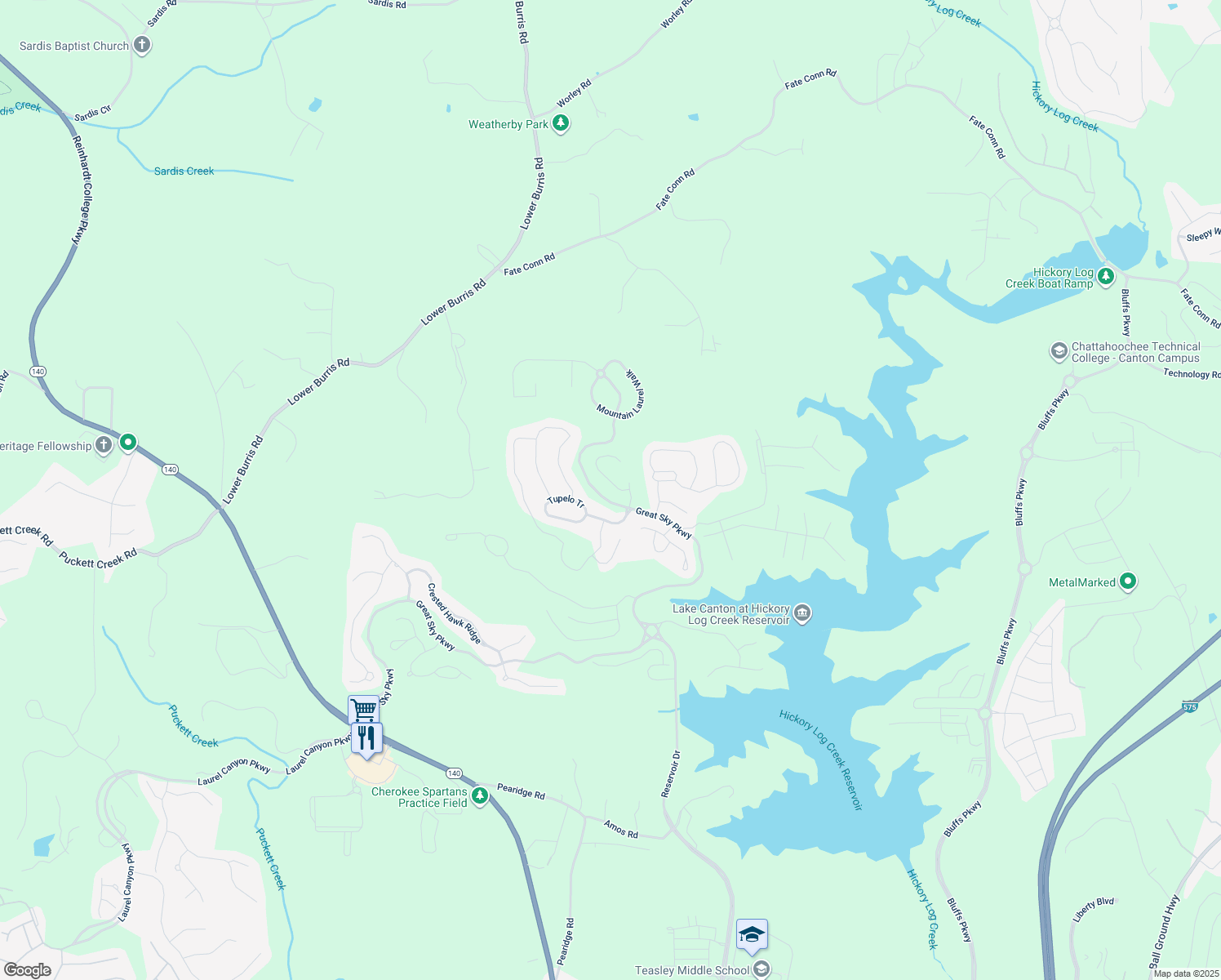 map of restaurants, bars, coffee shops, grocery stores, and more near 313 Willow Cove in Canton