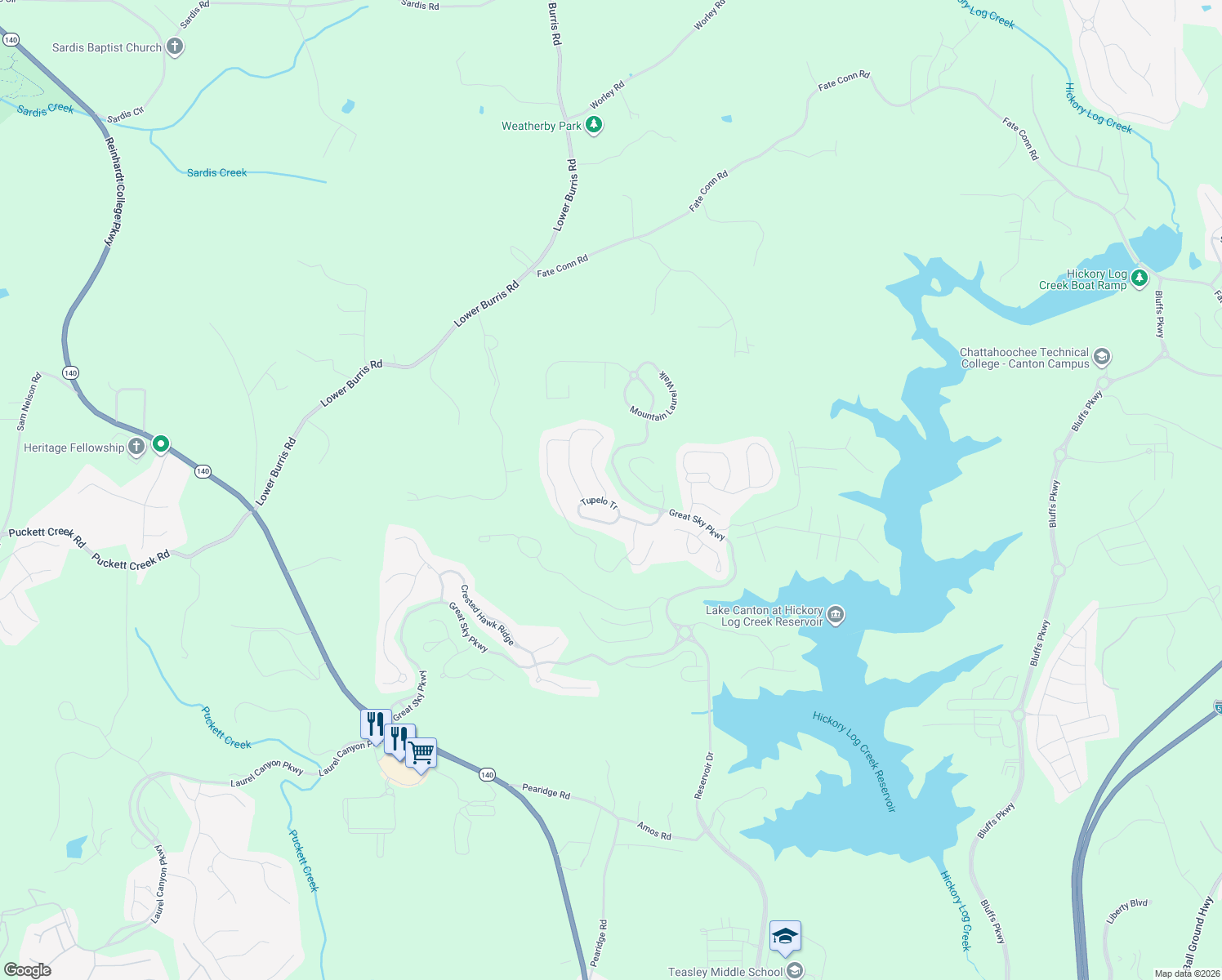 map of restaurants, bars, coffee shops, grocery stores, and more near 402 Parkbrooke Way in Canton