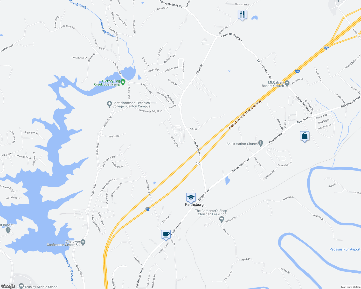 map of restaurants, bars, coffee shops, grocery stores, and more near 628 Sunflower Drive in Canton