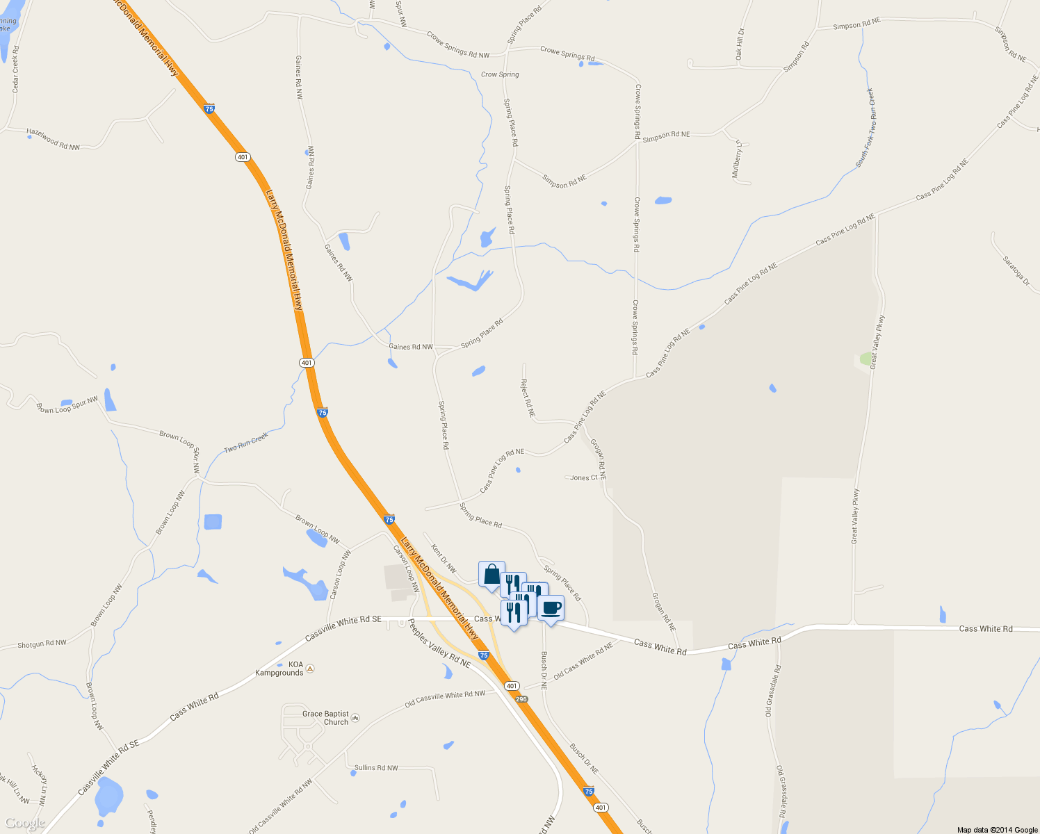 map of restaurants, bars, coffee shops, grocery stores, and more near 47 Reject Road Northeast in White