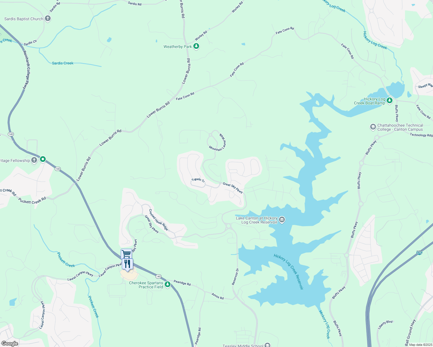 map of restaurants, bars, coffee shops, grocery stores, and more near 313 Willow Cove in Canton