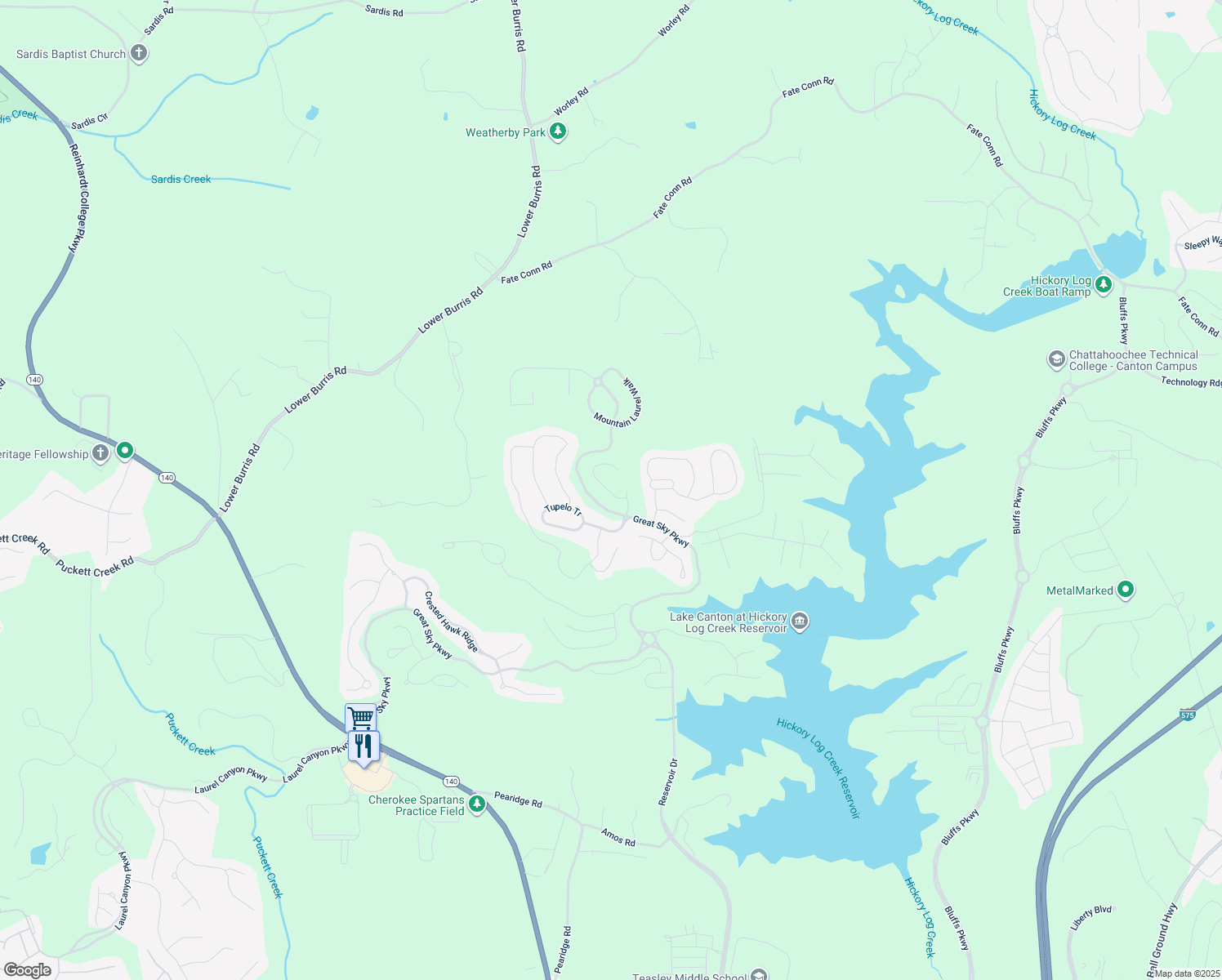 map of restaurants, bars, coffee shops, grocery stores, and more near 316 Willow Cove in Canton