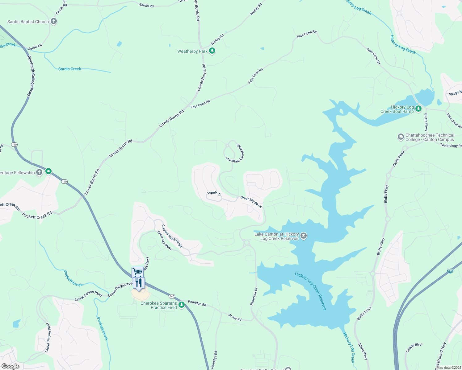 map of restaurants, bars, coffee shops, grocery stores, and more near 320 Willow Cove in Canton