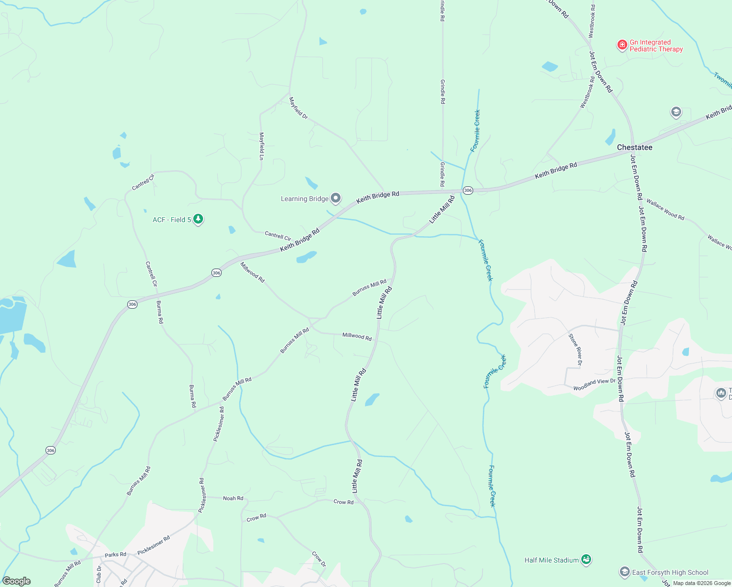 map of restaurants, bars, coffee shops, grocery stores, and more near 6970 Burruss Mill Road in Cumming