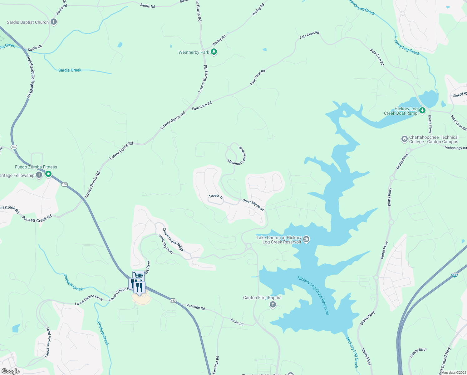 map of restaurants, bars, coffee shops, grocery stores, and more near 320 Willow Cove in Canton