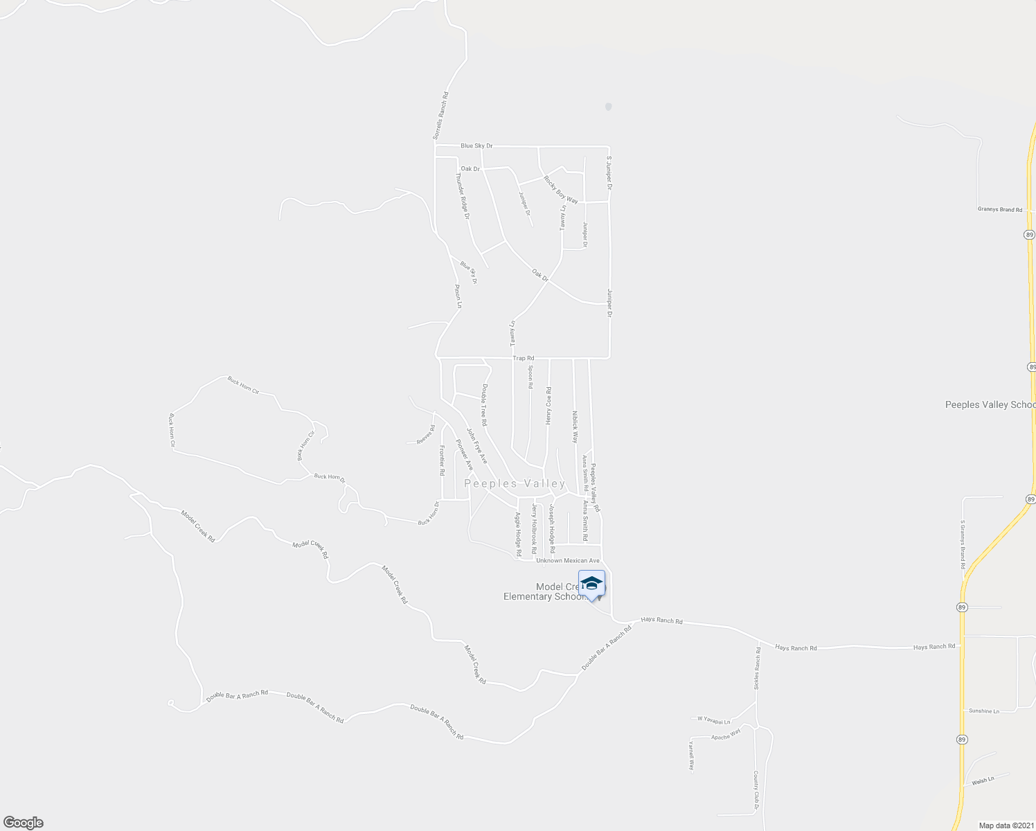 map of restaurants, bars, coffee shops, grocery stores, and more near 18207 Tawny Lane in Peeples Valley