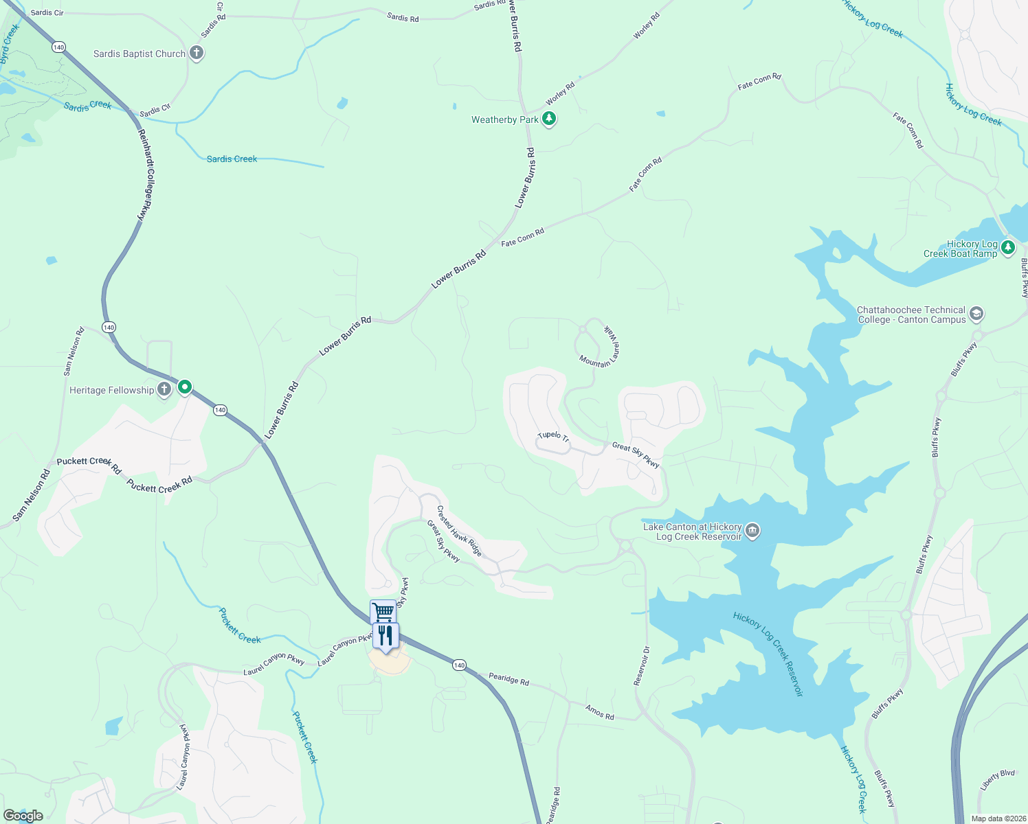 map of restaurants, bars, coffee shops, grocery stores, and more near 258 Fountain Oak Way in Canton