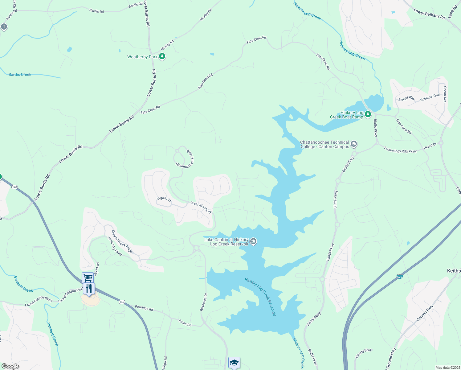 map of restaurants, bars, coffee shops, grocery stores, and more near 616 Little Bear Loop in Canton