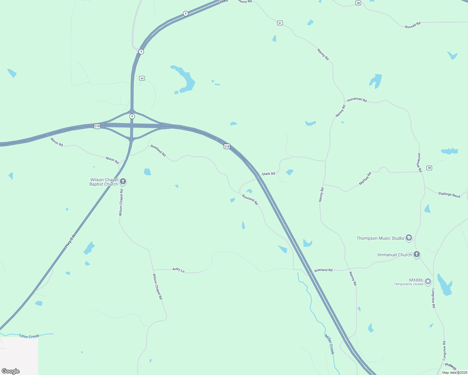 map of restaurants, bars, coffee shops, grocery stores, and more near 851 Rowland Road in Pontotoc