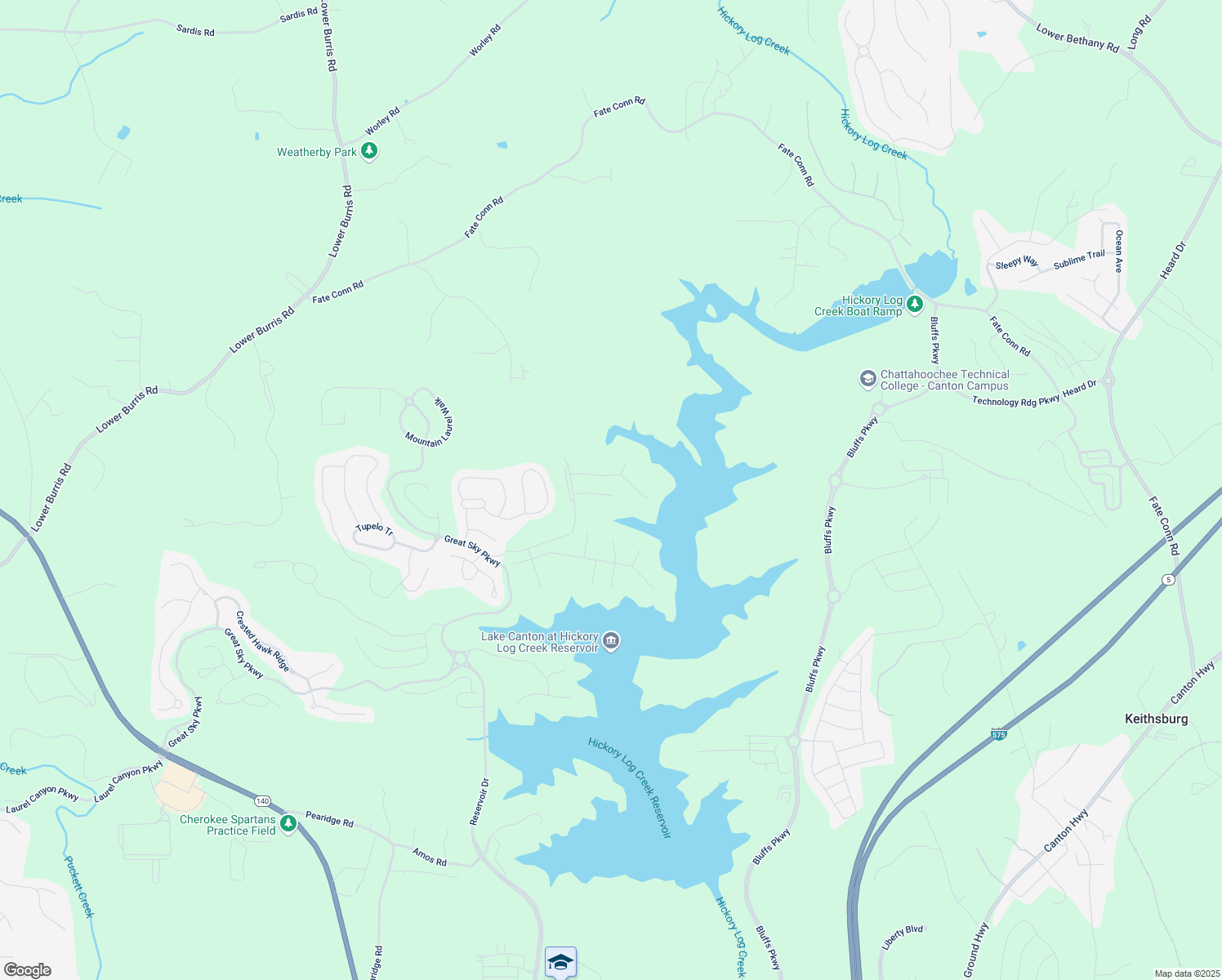 map of restaurants, bars, coffee shops, grocery stores, and more near 1045 Pine Bark Lane in Canton