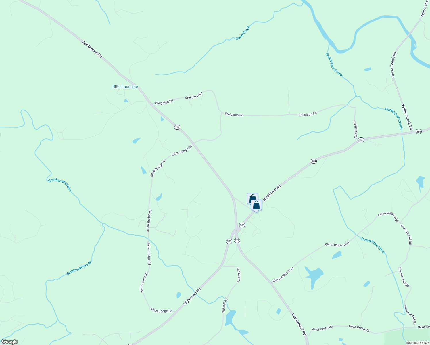 map of restaurants, bars, coffee shops, grocery stores, and more near 5700 Ball Ground Road in Ball Ground