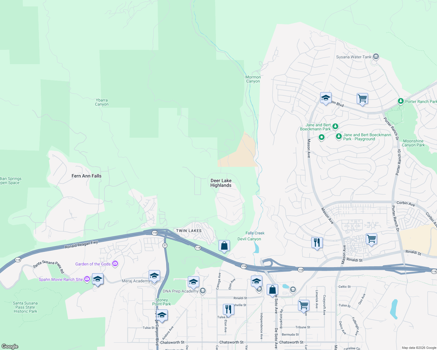 map of restaurants, bars, coffee shops, grocery stores, and more near 11811 Canoga Avenue in Los Angeles County