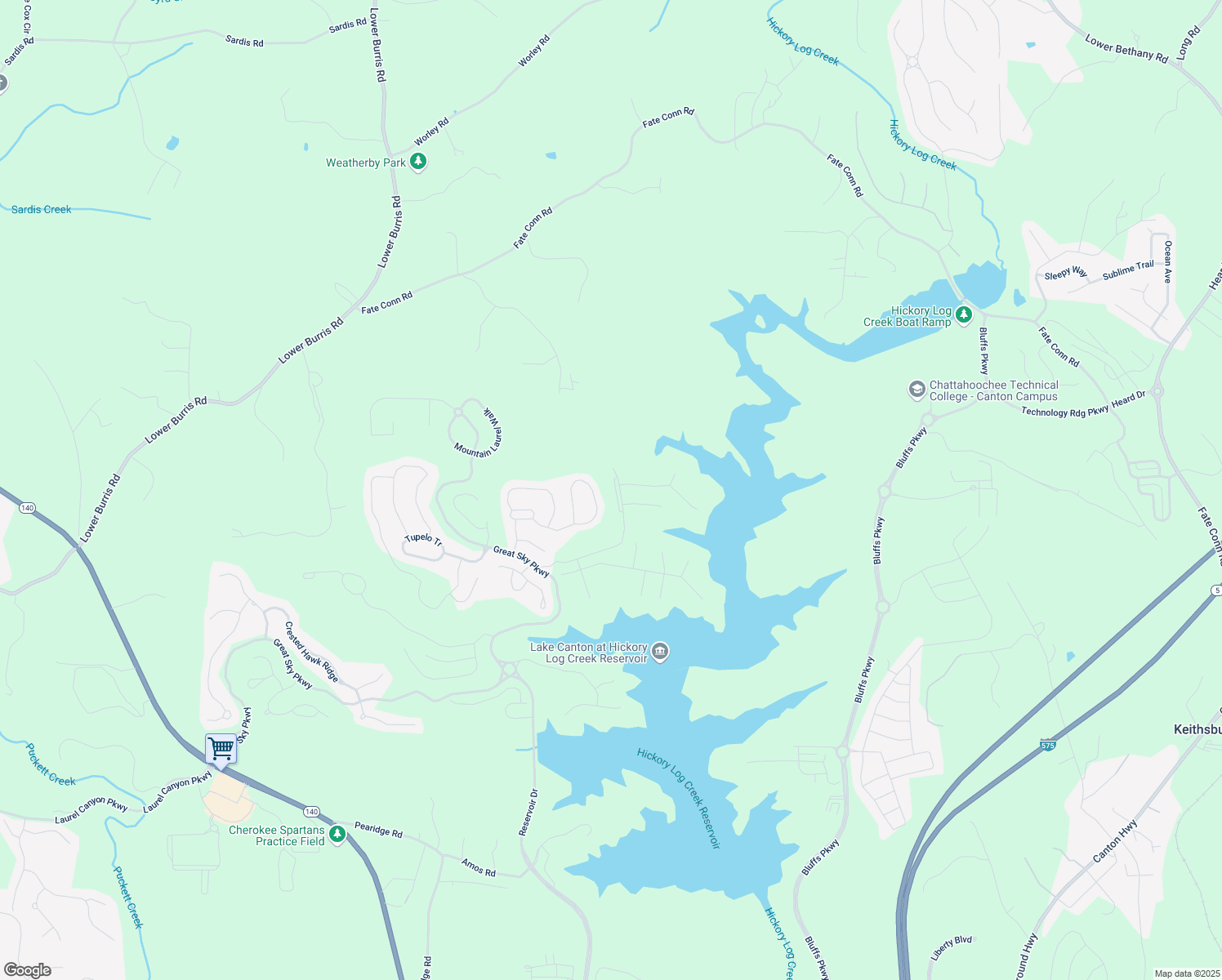 map of restaurants, bars, coffee shops, grocery stores, and more near 5133 Aster Bend in Canton