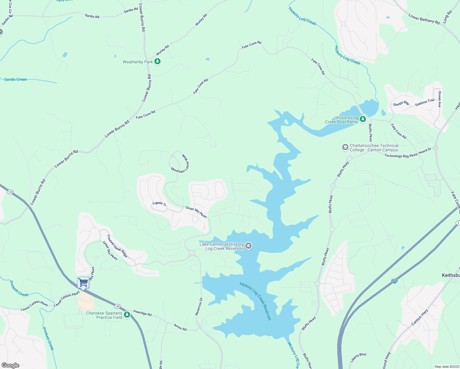 map of restaurants, bars, coffee shops, grocery stores, and more near 5133 Aster Bend in Canton