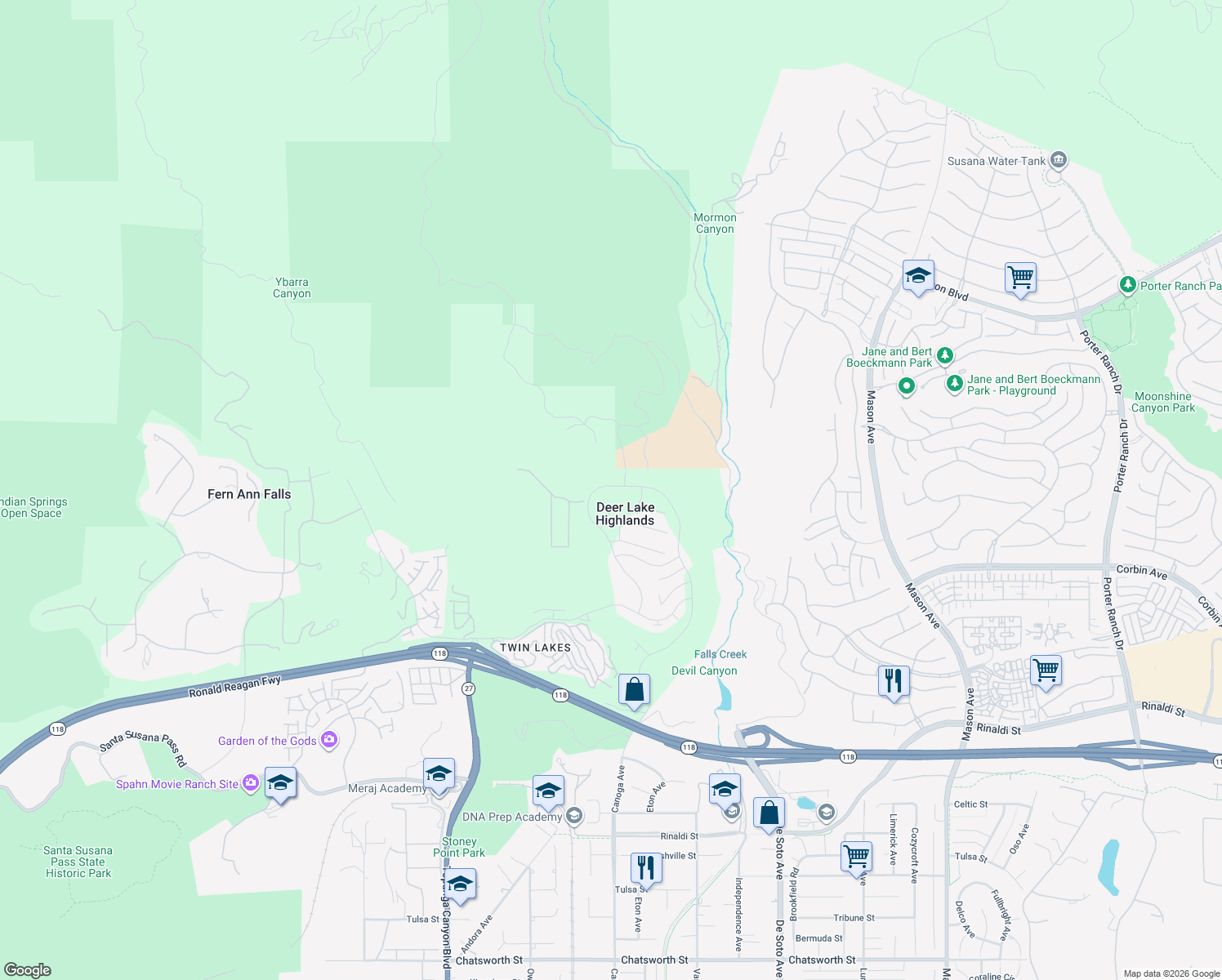 map of restaurants, bars, coffee shops, grocery stores, and more near 11811 Canoga Avenue in Los Angeles County