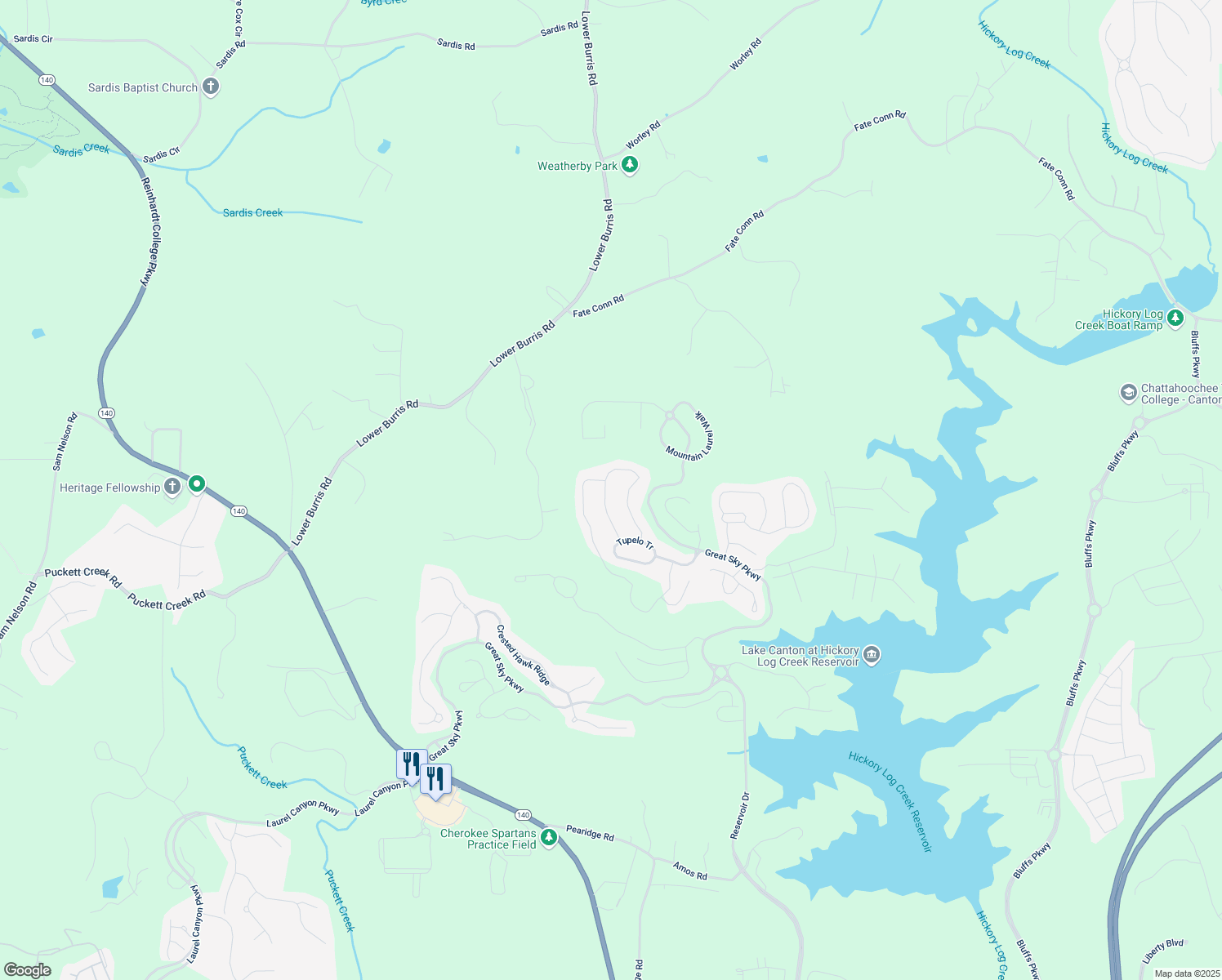 map of restaurants, bars, coffee shops, grocery stores, and more near 427 Parkbrook Way in Canton