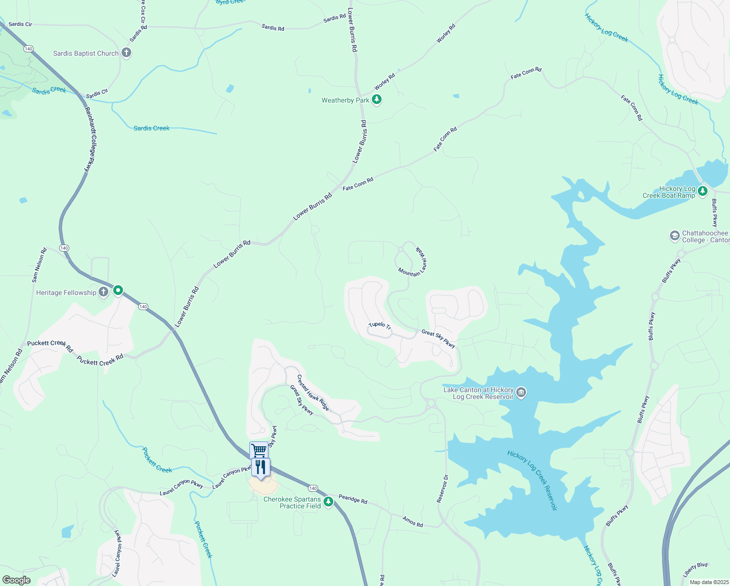 map of restaurants, bars, coffee shops, grocery stores, and more near 427 Parkbrook Way in Canton