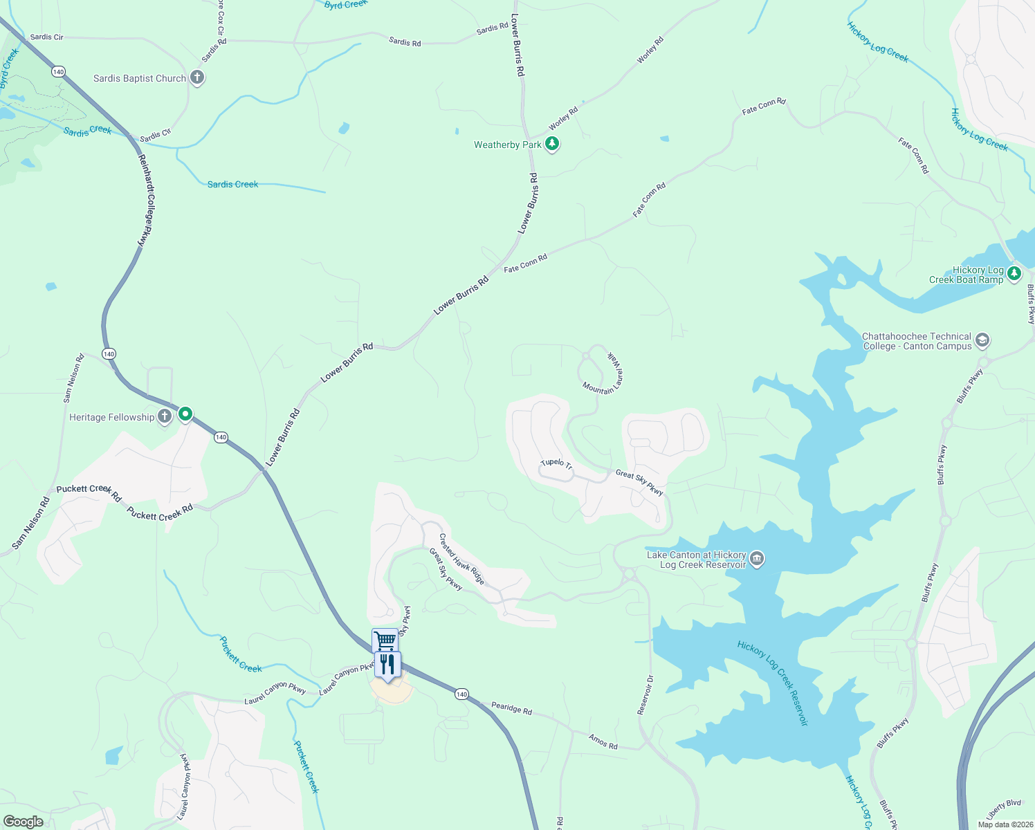map of restaurants, bars, coffee shops, grocery stores, and more near 275 Fountain Oak Way in Canton