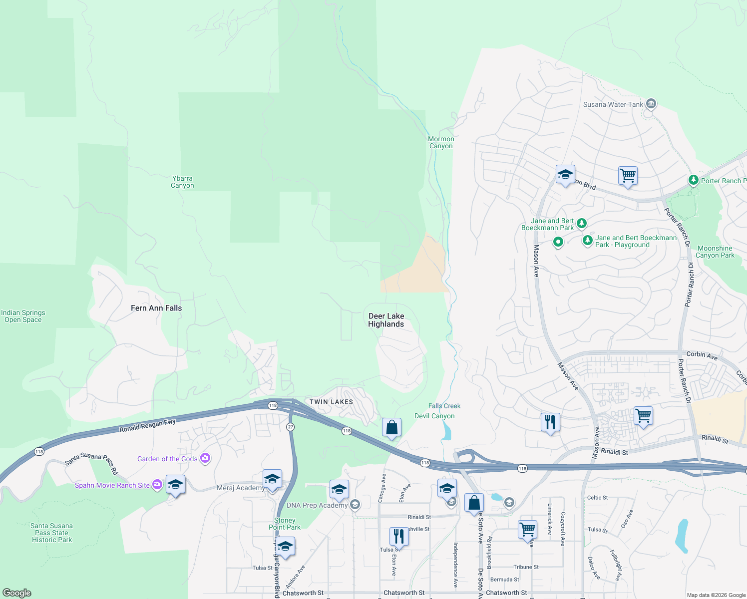 map of restaurants, bars, coffee shops, grocery stores, and more near 11826 Canoga Avenue in Los Angeles County